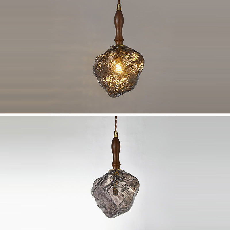 Contemporary Creative Glass Wood Iron Irregular Stone 1-Light Pendant Light For Bedroom & Living Room
