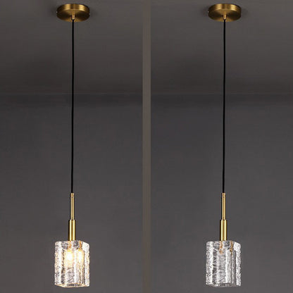 Modern Luxury Crystal Copper Cylindrical 1-Light Pendant Light For Bedroom Living Room