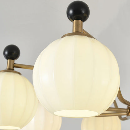 Traditional Chinese Glass Solid Wood Iron Copper Branching Round Curved 3/6/8-Light Chandelier For Bedroom & Living Room