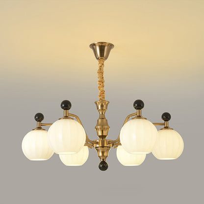Traditional Chinese Glass Solid Wood Iron Copper Branching Round Curved 3/6/8-Light Chandelier For Bedroom & Living Room