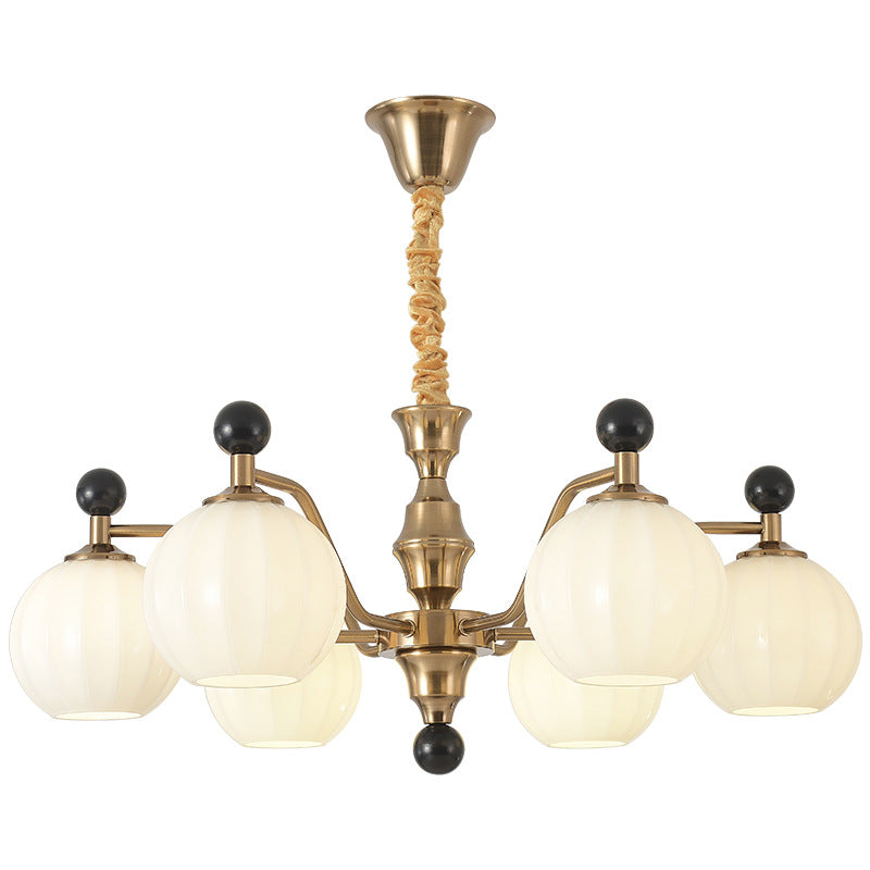 Traditional Chinese Glass Solid Wood Iron Copper Branching Round Curved 3/6/8-Light Chandelier For Bedroom & Living Room
