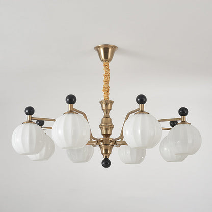 Traditional Chinese Glass Solid Wood Iron Copper Branching Round Curved 3/6/8-Light Chandelier For Bedroom & Living Room