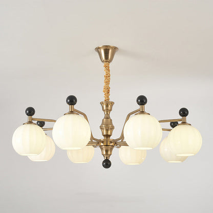 Traditional Chinese Glass Solid Wood Iron Copper Branching Round Curved 3/6/8-Light Chandelier For Bedroom & Living Room