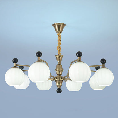 Traditional Chinese Glass Solid Wood Iron Copper Branching Round Curved 3/6/8-Light Chandelier For Bedroom & Living Room