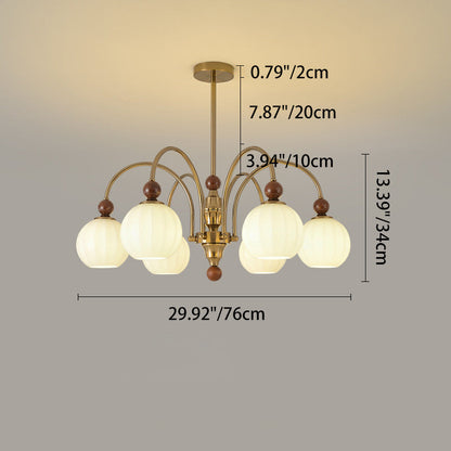 Traditional Chinese Glass Solid Wood Iron Copper Branching Round Curved 3/6/8-Light Chandelier For Bedroom & Living Room