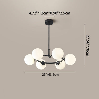 Contemporary Scandinavian Glass Iron Globe Round 6-Lights Chandelier For Living Room & Dining Room