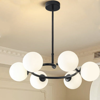 Contemporary Scandinavian Glass Iron Globe Round 6-Lights Chandelier For Living Room & Dining Room