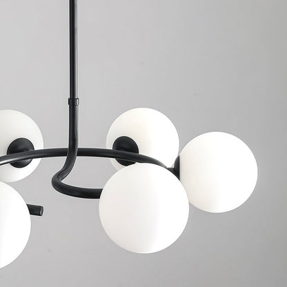 Contemporary Scandinavian Glass Iron Globe Round 6-Lights Chandelier For Living Room & Dining Room