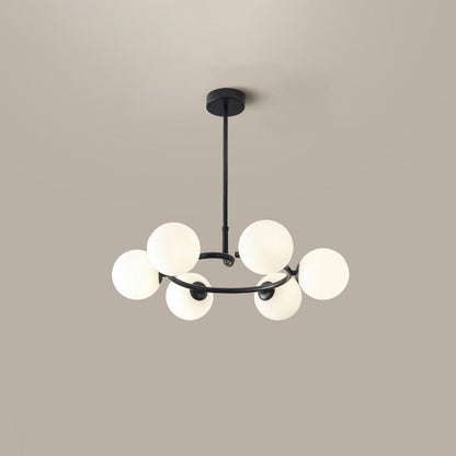 Contemporary Scandinavian Glass Iron Globe Round 6-Lights Chandelier For Living Room & Dining Room