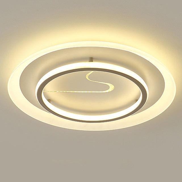 Modern Minimalist Acrylic Glass Iron Round LED Flush Mount Ceiling Light For Bedroom & Living Room