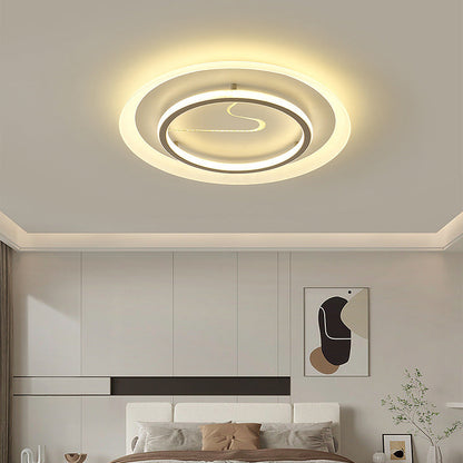 Modern Minimalist Acrylic Glass Iron Round LED Flush Mount Ceiling Light For Bedroom & Living Room