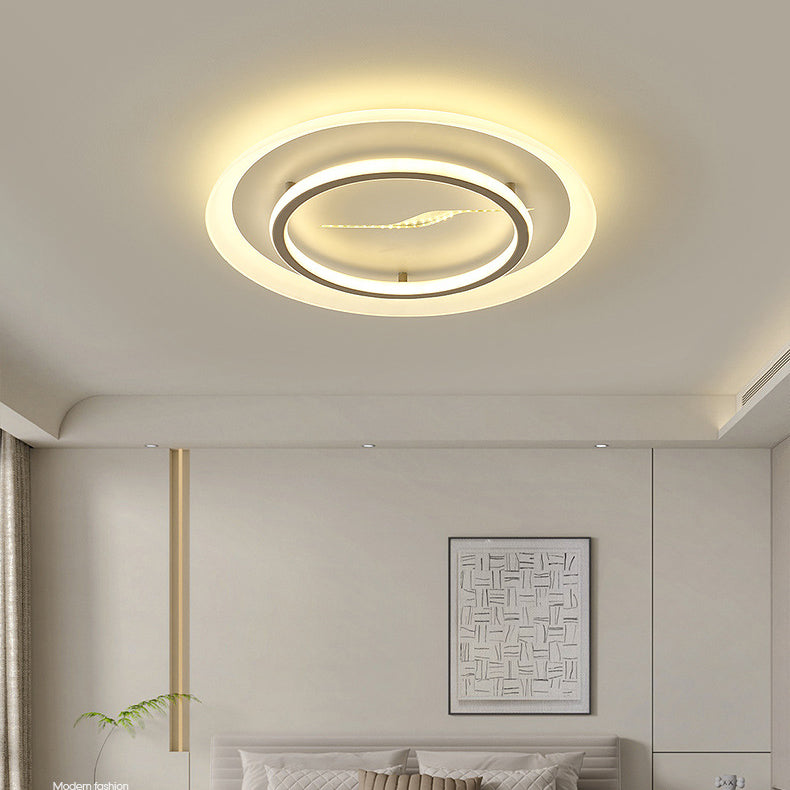 Modern Minimalist Acrylic Glass Iron Round LED Flush Mount Ceiling Light For Bedroom & Living Room