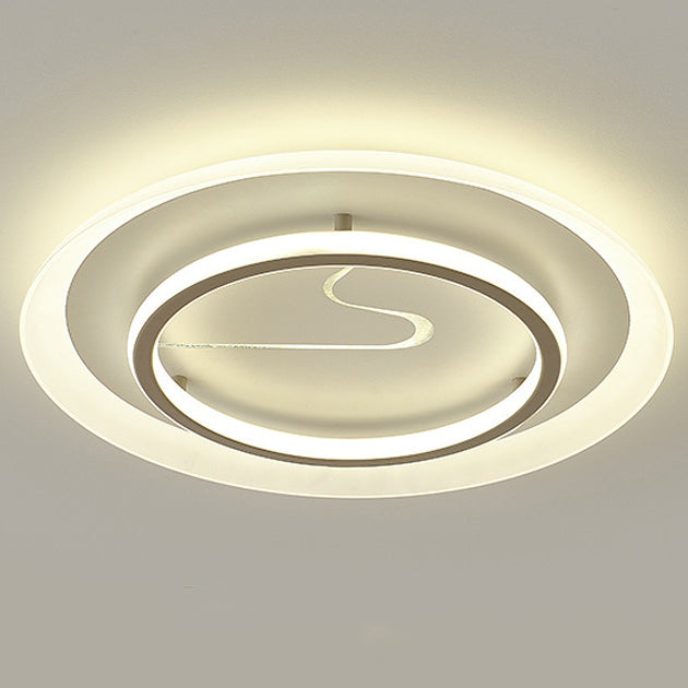 Modern Minimalist Acrylic Glass Iron Round LED Flush Mount Ceiling Light For Bedroom & Living Room