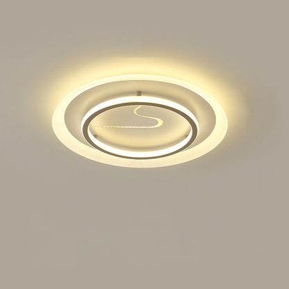 Modern Minimalist Acrylic Glass Iron Round LED Flush Mount Ceiling Light For Bedroom & Living Room