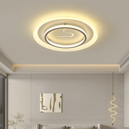 Modern Minimalist Acrylic Glass Iron Round LED Flush Mount Ceiling Light For Bedroom & Living Room