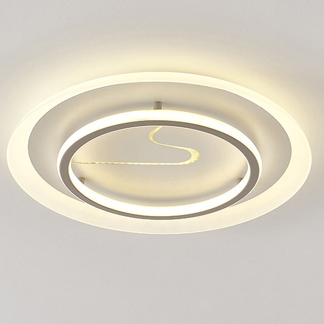 Modern Minimalist Acrylic Glass Iron Round LED Flush Mount Ceiling Light For Bedroom & Living Room