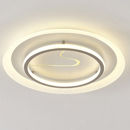 Modern Minimalist Acrylic Glass Iron Round LED Flush Mount Ceiling Light For Bedroom & Living Room