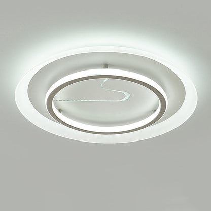 Modern Minimalist Acrylic Glass Iron Round LED Flush Mount Ceiling Light For Bedroom & Living Room