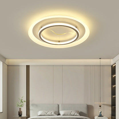 Modern Minimalist Acrylic Glass Iron Round LED Flush Mount Ceiling Light For Bedroom & Living Room