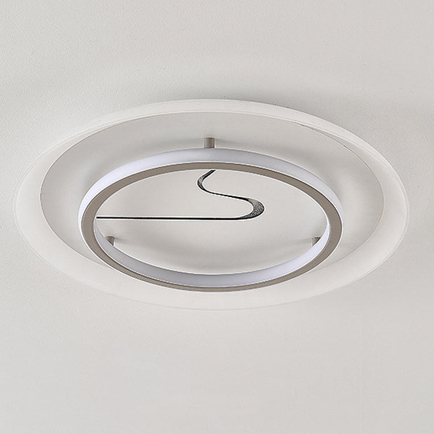 Modern Minimalist Acrylic Glass Iron Round LED Flush Mount Ceiling Light For Bedroom & Living Room
