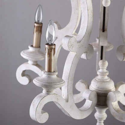 Traditional Farmhouse Wood Metal Branch Candle 5-Light Chandelier For Living Room & Dining Room