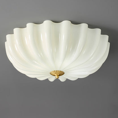 Traditional French Glass Copper Petal Ruffled 3/4-Light Flush Mount Ceiling Light For Bedroom & Living Room
