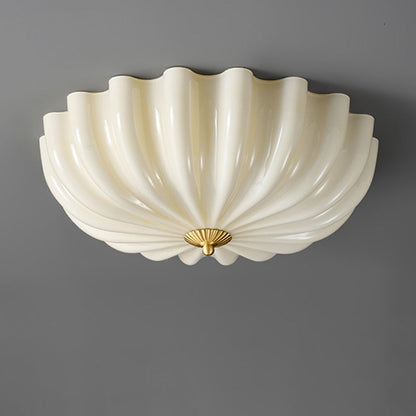 Traditional French Glass Copper Petal Ruffled 3/4-Light Flush Mount Ceiling Light For Bedroom & Living Room