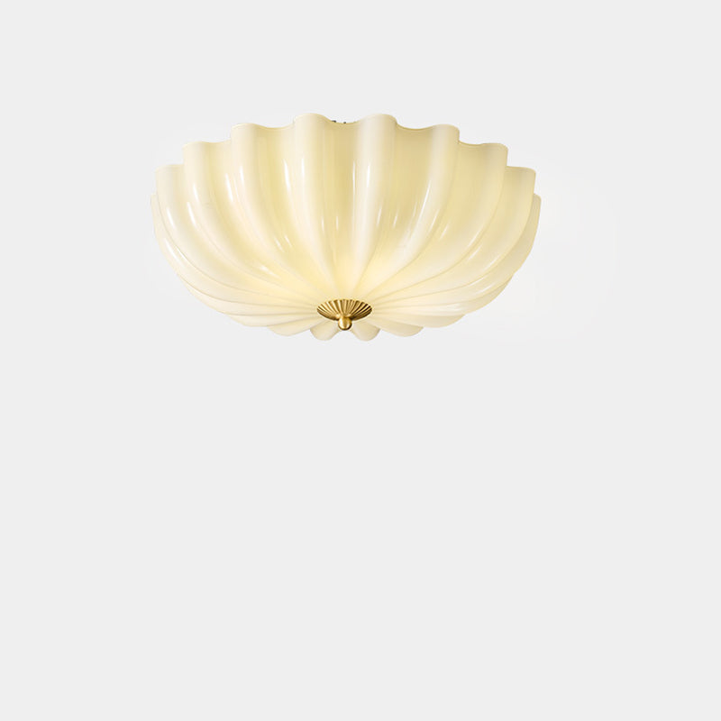 Traditional French Glass Copper Petal Ruffled 3/4-Light Flush Mount Ceiling Light For Bedroom & Living Room