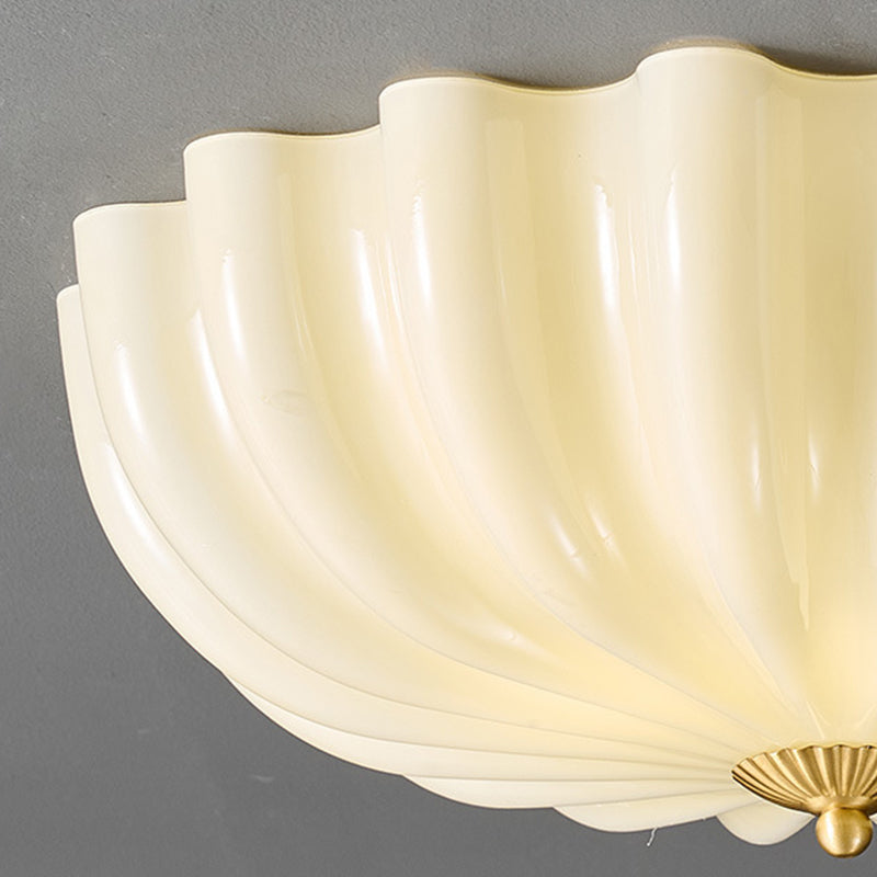 Traditional French Glass Copper Petal Ruffled 3/4-Light Flush Mount Ceiling Light For Bedroom & Living Room