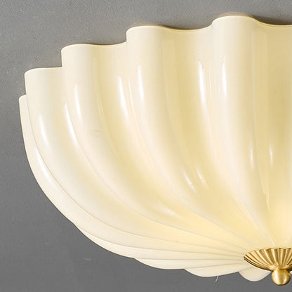 Traditional French Glass Copper Petal Ruffled 3/4-Light Flush Mount Ceiling Light For Bedroom & Living Room