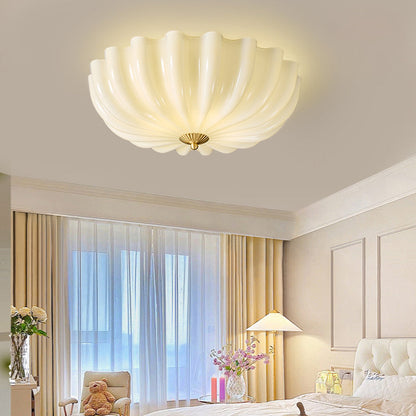 Traditional French Glass Copper Petal Ruffled 3/4-Light Flush Mount Ceiling Light For Bedroom & Living Room