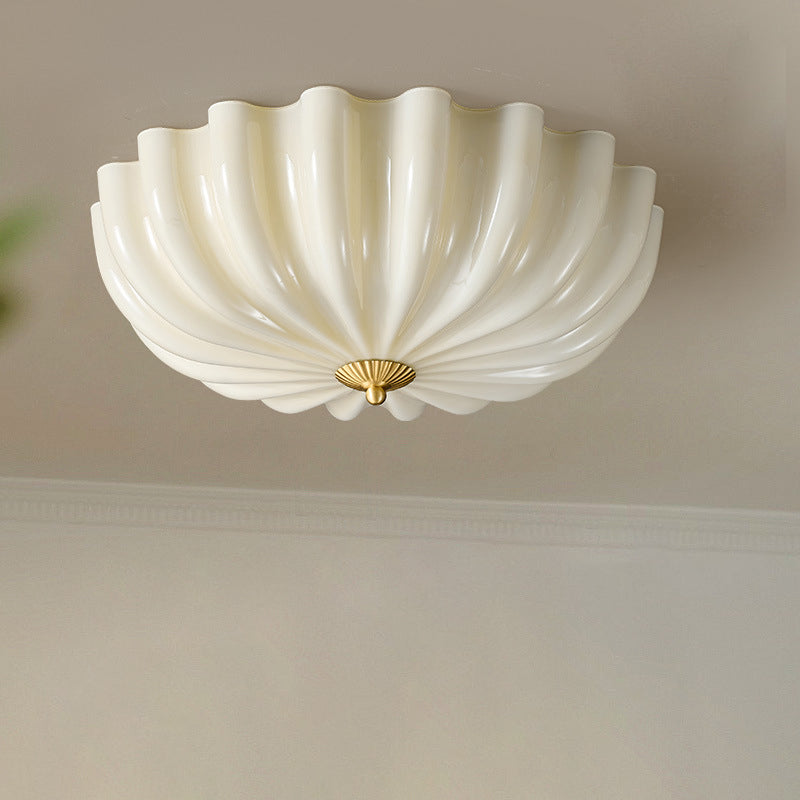 Traditional French Glass Copper Petal Ruffled 3/4-Light Flush Mount Ceiling Light For Bedroom & Living Room