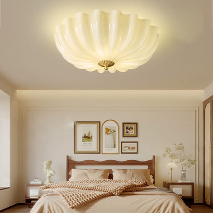 Traditional French Glass Copper Petal Ruffled 3/4-Light Flush Mount Ceiling Light For Bedroom & Living Room