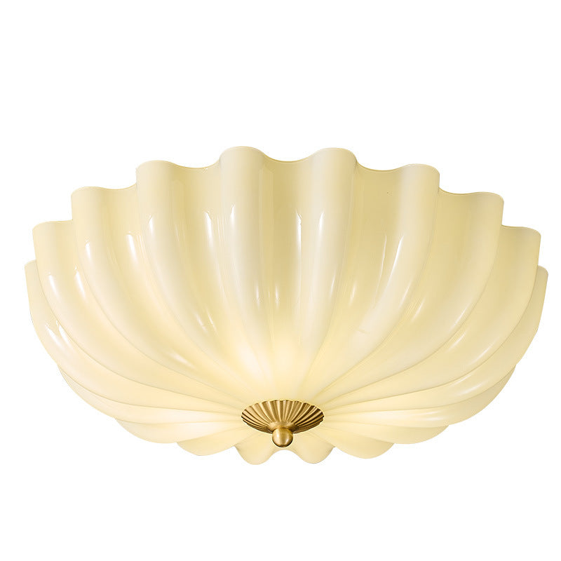 Traditional French Glass Copper Petal Ruffled 3/4-Light Flush Mount Ceiling Light For Bedroom & Living Room