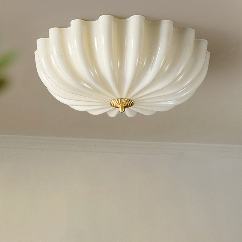 Traditional French Glass Copper Petal Ruffled 3/4-Light Flush Mount Ceiling Light For Bedroom & Living Room