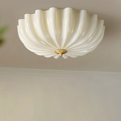 Traditional French Glass Copper Petal Ruffled 3/4-Light Flush Mount Ceiling Light For Bedroom & Living Room