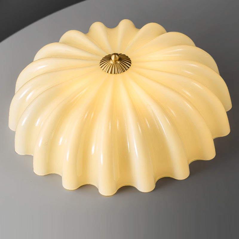 Traditional French Glass Copper Petal Ruffled 3/4-Light Flush Mount Ceiling Light For Bedroom & Living Room
