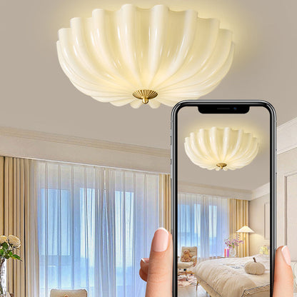 Traditional French Glass Copper Petal Ruffled 3/4-Light Flush Mount Ceiling Light For Bedroom & Living Room