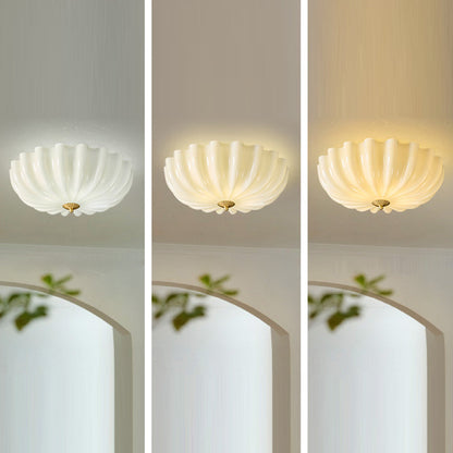 Traditional French Glass Copper Petal Ruffled 3/4-Light Flush Mount Ceiling Light For Bedroom & Living Room