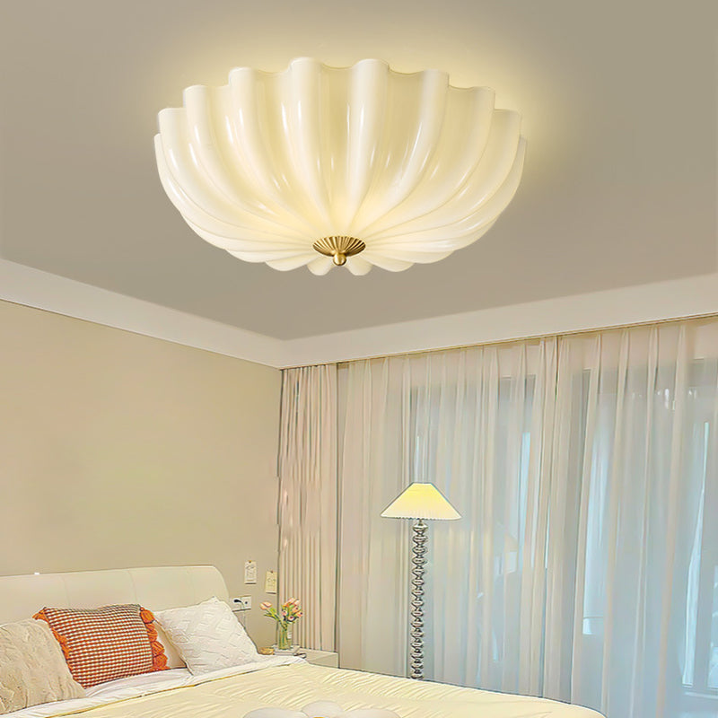 Traditional French Glass Copper Petal Ruffled 3/4-Light Flush Mount Ceiling Light For Bedroom & Living Room