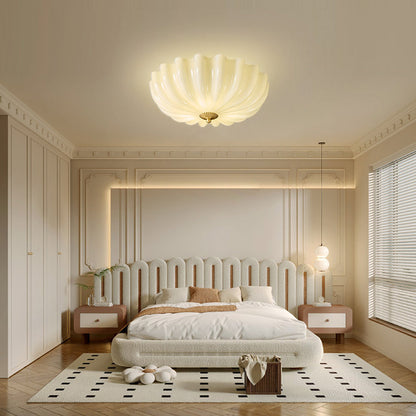 Traditional French Glass Copper Petal Ruffled 3/4-Light Flush Mount Ceiling Light For Bedroom & Living Room