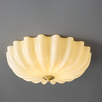 Traditional French Glass Copper Petal Ruffled 3/4-Light Flush Mount Ceiling Light For Bedroom & Living Room