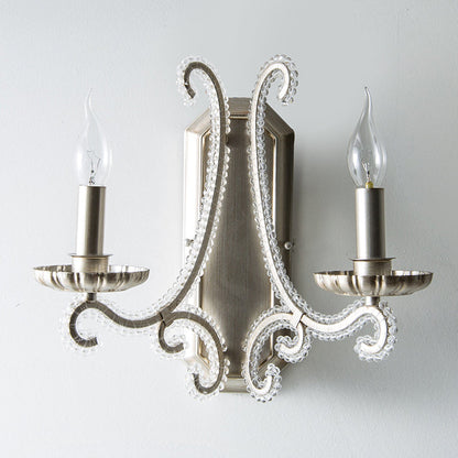 Traditional Farmhouse Crystal Iron Curved Candle 1/2-Light Wall Sconce Lamp For Bedroom & Living Room