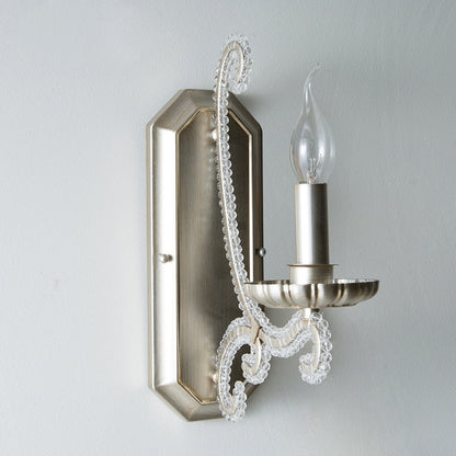 Traditional Farmhouse Crystal Iron Curved Candle 1/2-Light Wall Sconce Lamp For Bedroom & Living Room