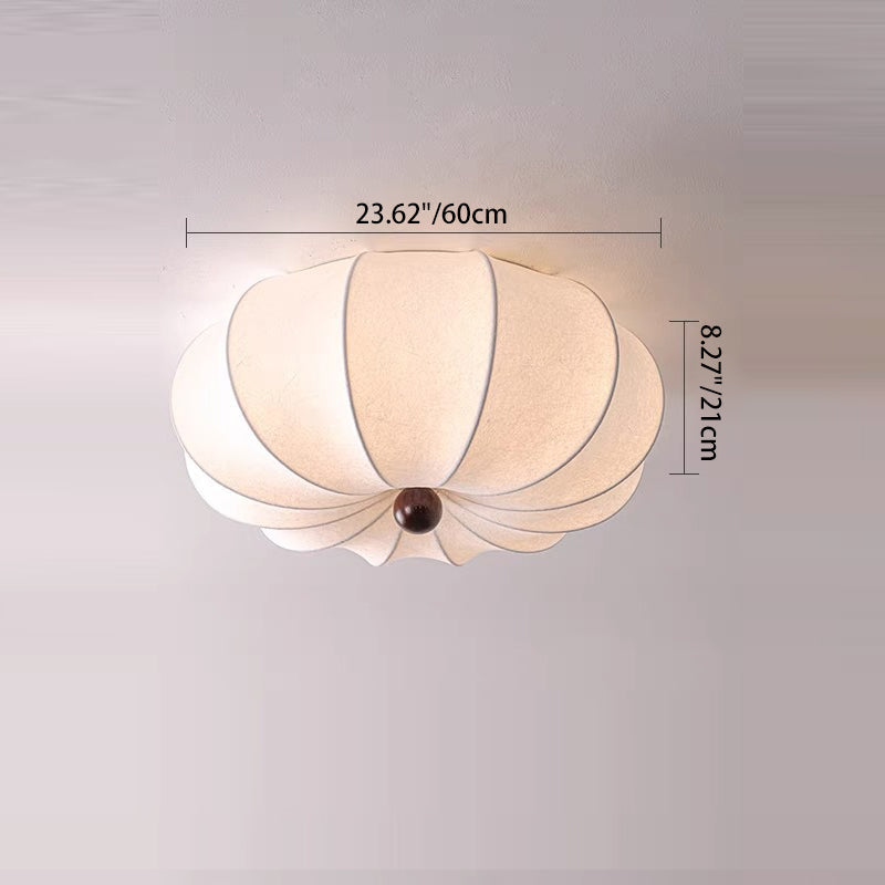 Traditional Chinese Silk Wood Pumpkin-Shaped LED Flush Mount Ceiling Light For Bedroom & Living Room