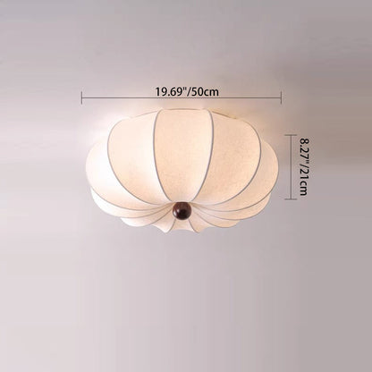 Traditional Chinese Silk Wood Pumpkin-Shaped LED Flush Mount Ceiling Light For Bedroom & Living Room