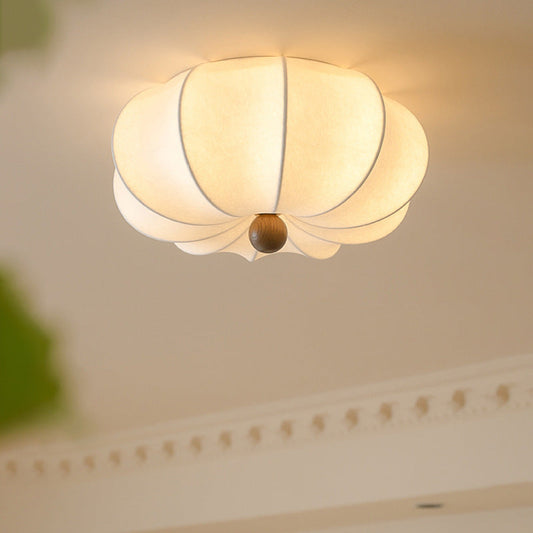 Traditional Chinese Silk Wood Pumpkin-Shaped LED Flush Mount Ceiling Light For Bedroom & Living Room