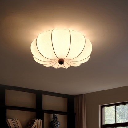 Traditional Chinese Silk Wood Pumpkin-Shaped LED Flush Mount Ceiling Light For Bedroom & Living Room