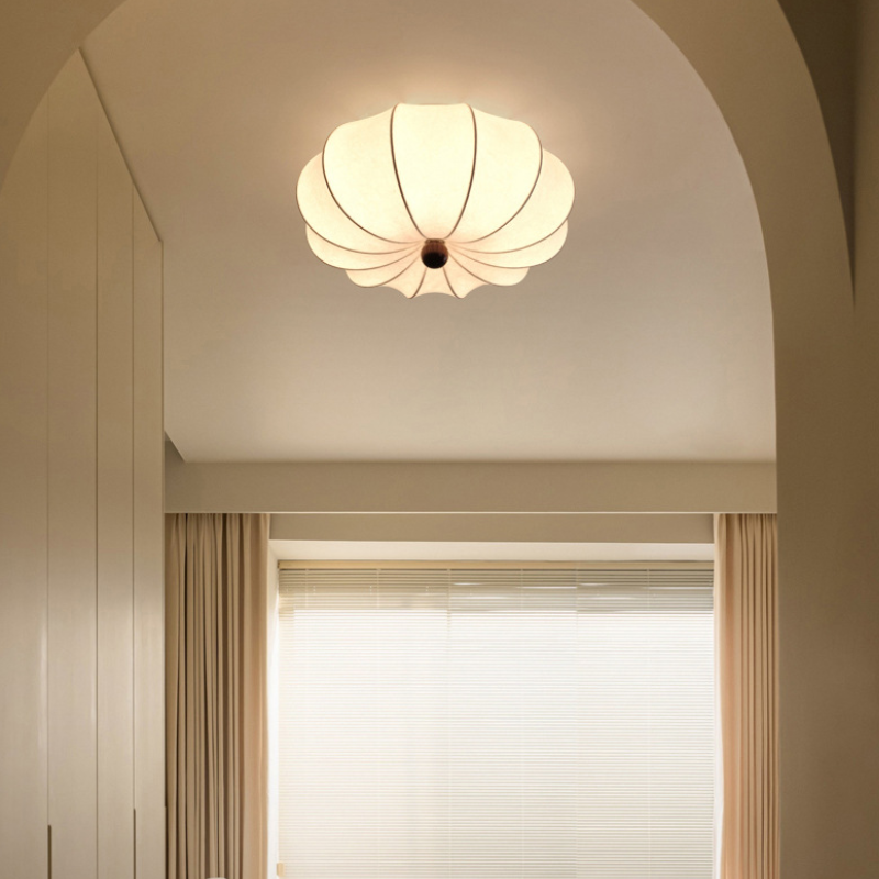 Traditional Chinese Silk Wood Pumpkin-Shaped LED Flush Mount Ceiling Light For Bedroom & Living Room