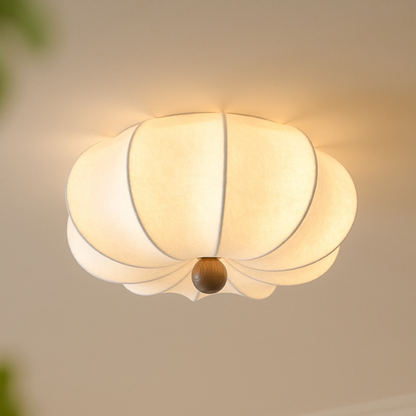 Traditional Chinese Silk Wood Pumpkin-Shaped LED Flush Mount Ceiling Light For Bedroom & Living Room